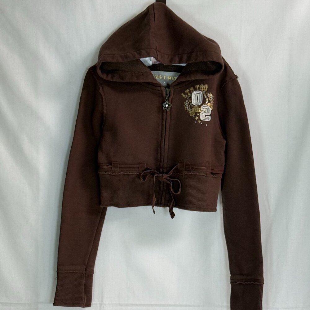 VTG Limited Too "02" Girl's Cropped Hooded Full Zip Jacket w/ Tie - Brown-Size 7 - Picture 4 of 5